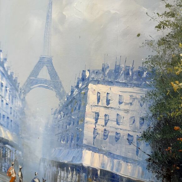 Original Oil Painting Signed Burnett Eiffel Tower Paris France MCM Wall Decor - Picture 3 of 11